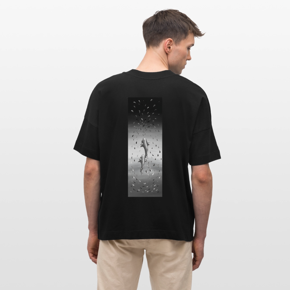 Oversized Organic T-shirt with Sharks art by Gabikomart - black