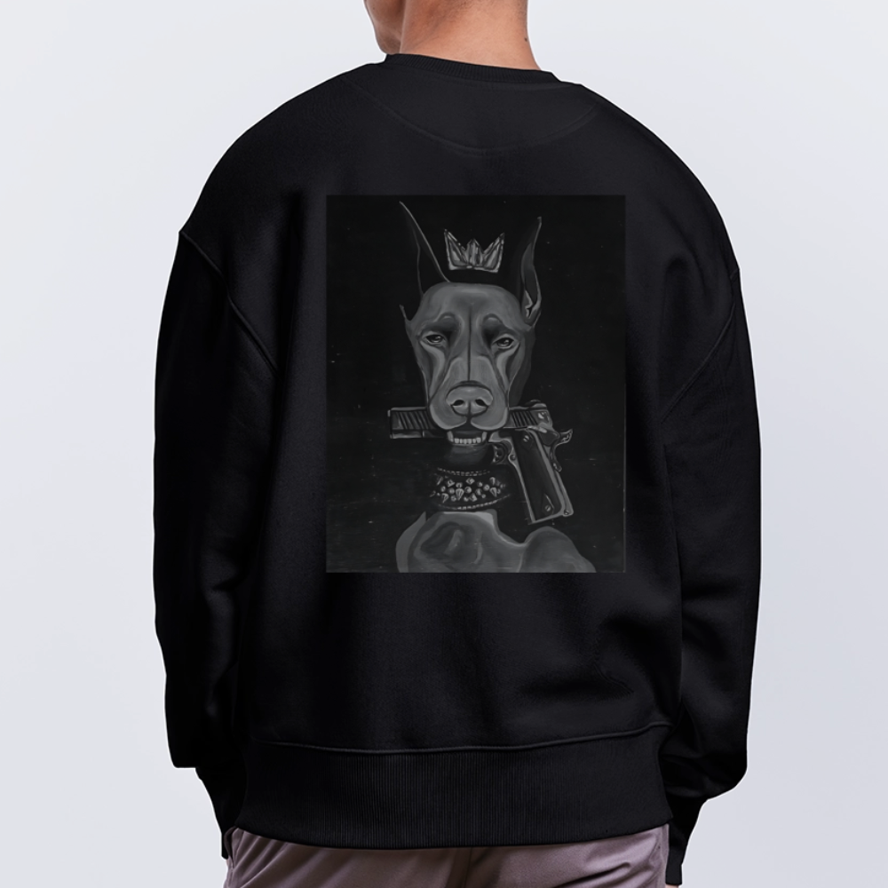 Oversize Sweatshirt with a crowned dog art by Gabikomart - black