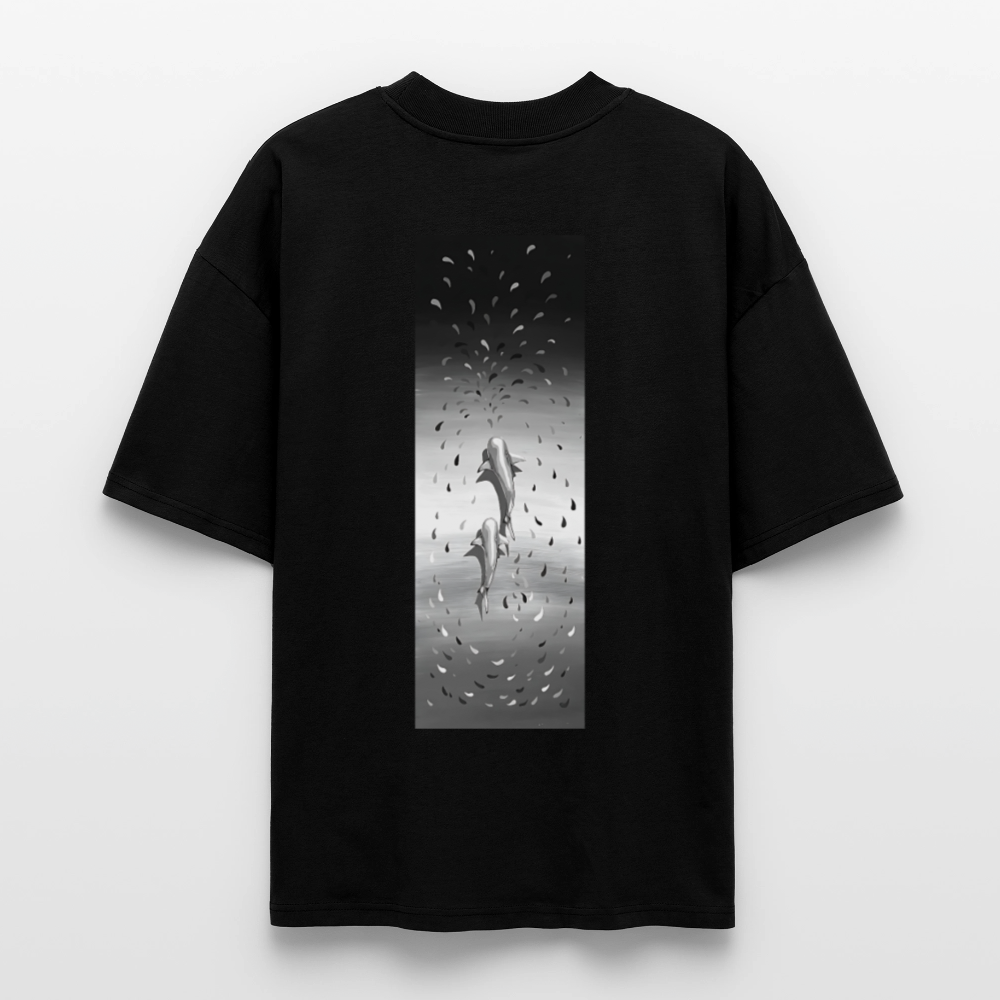Oversized Organic T-shirt with Sharks art by Gabikomart - black