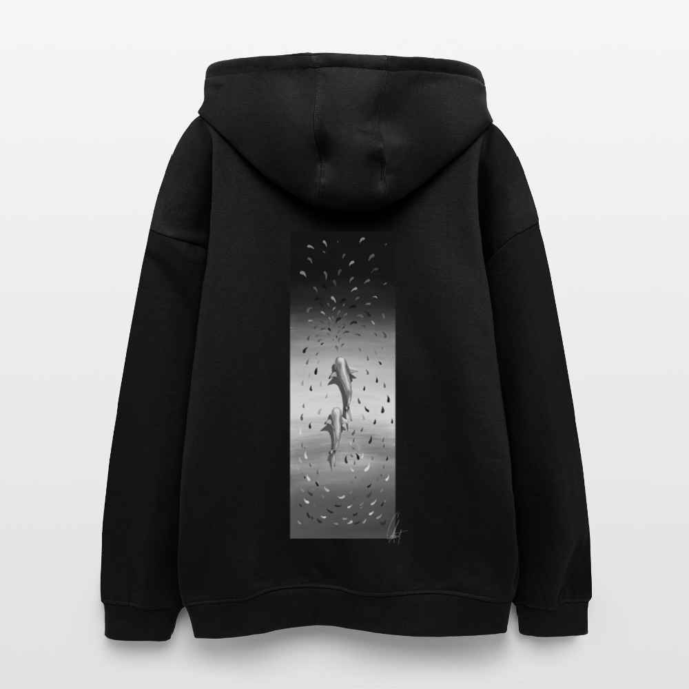 Oversized Unisex Hoodie with Sharks art by Gabikomart - black