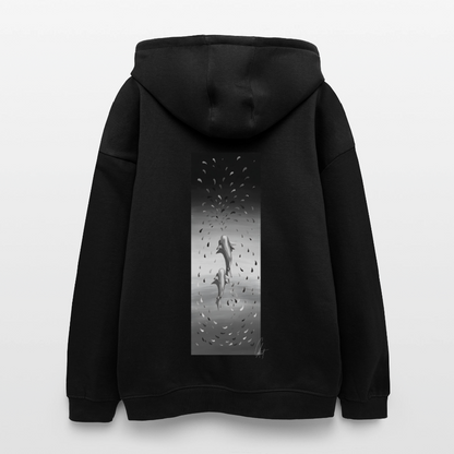 Oversized Unisex Hoodie with Sharks art by Gabikomart - black